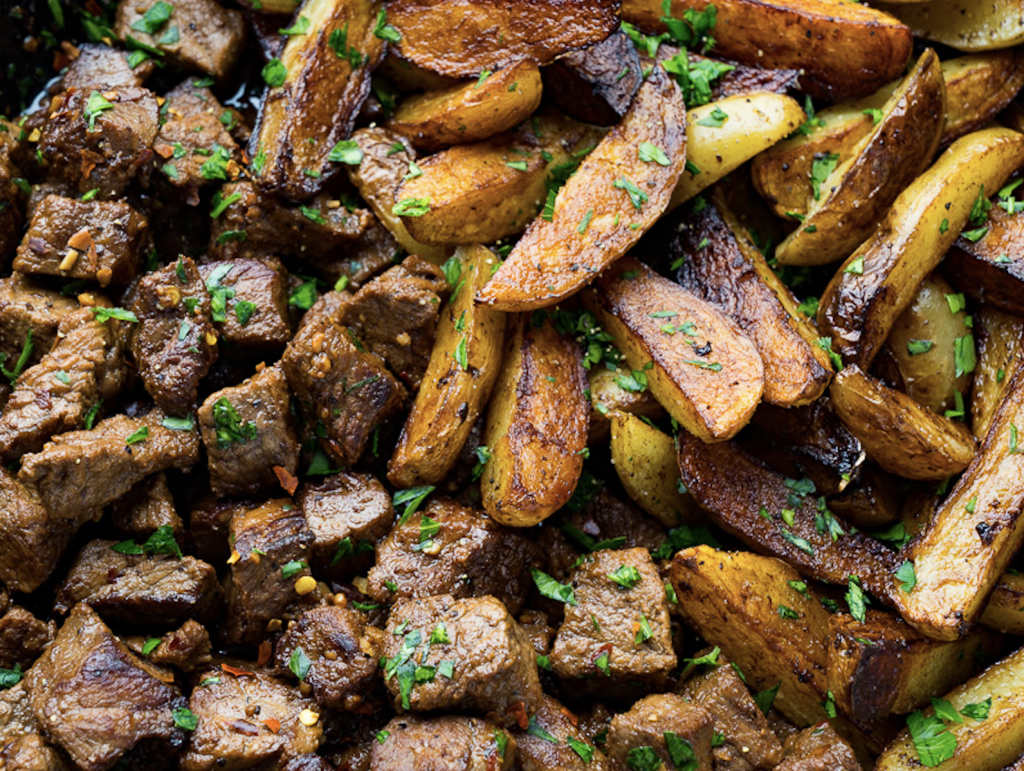 Butter Steak Bites with Garlic Herb Potatoes