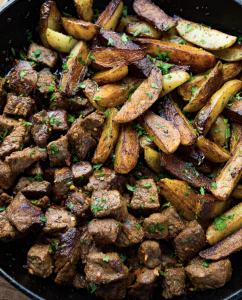 Butter Steak Bites with Garlic Herb Potatoes