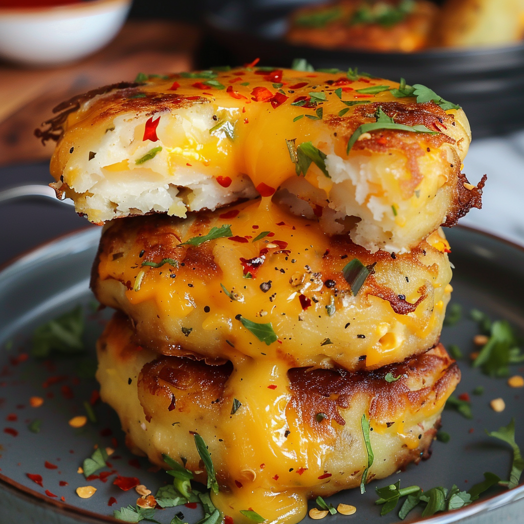 Cheesy Stuffed Potato Cakes