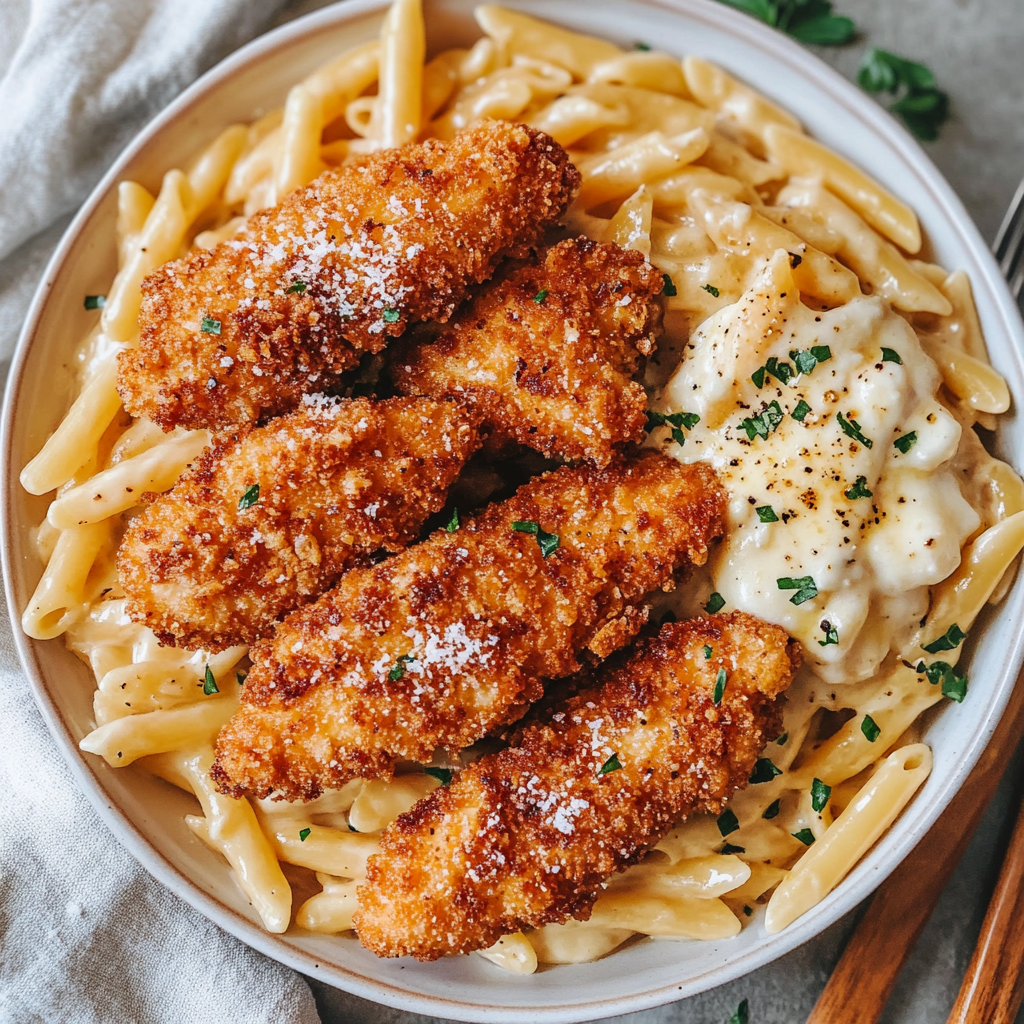 Crispy Chicken with Creamy Pasta