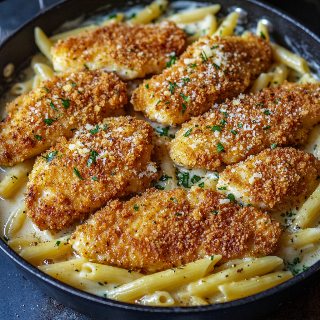 Crispy Chicken with Creamy Pasta
