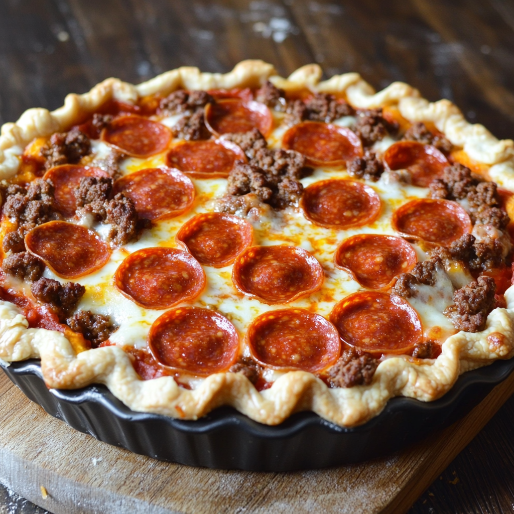 Deep Hamburger Sausage & Pepperoni Pie 