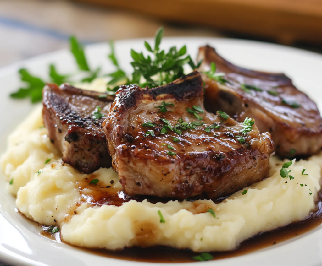 Glazed Lamb Chops with Mashed Potatoes