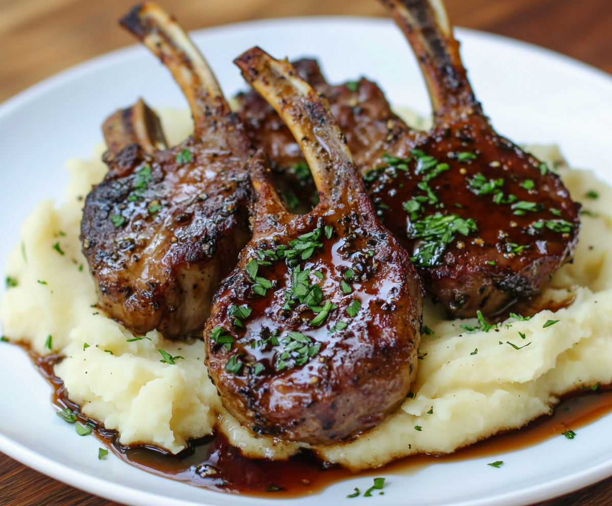 Glazed Lamb Chops with Mashed Potatoes