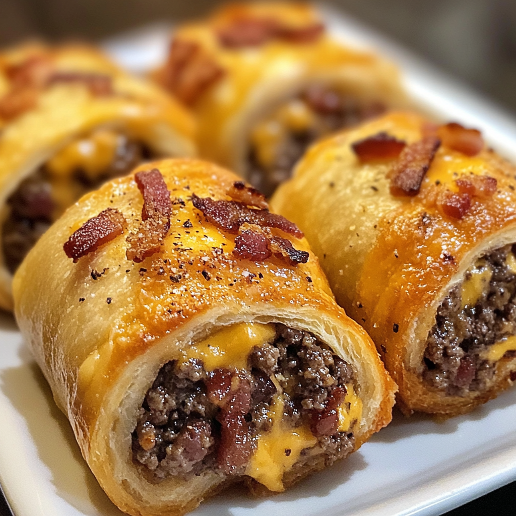 Garlic Butter Bacon Cheeseburger Rollups Recipe