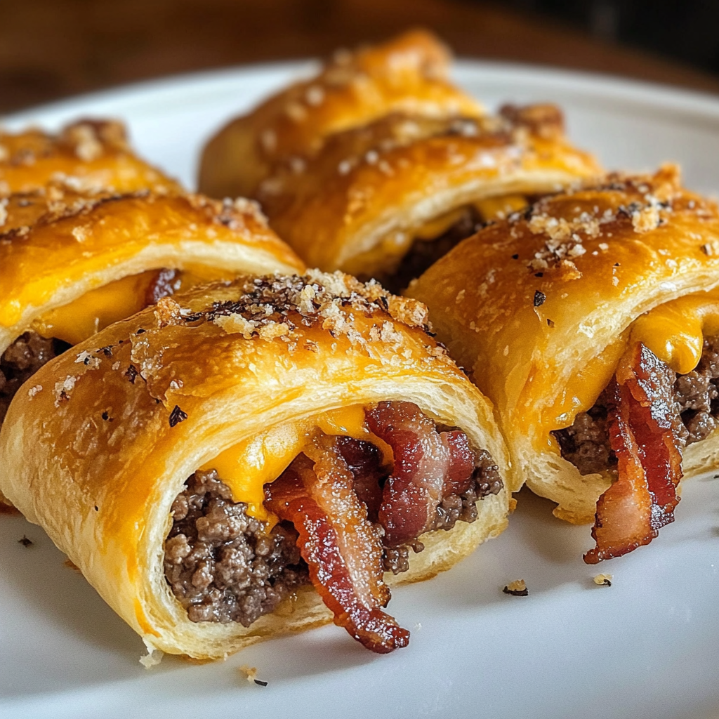 Garlic Butter Bacon Cheeseburger Rollups Recipe