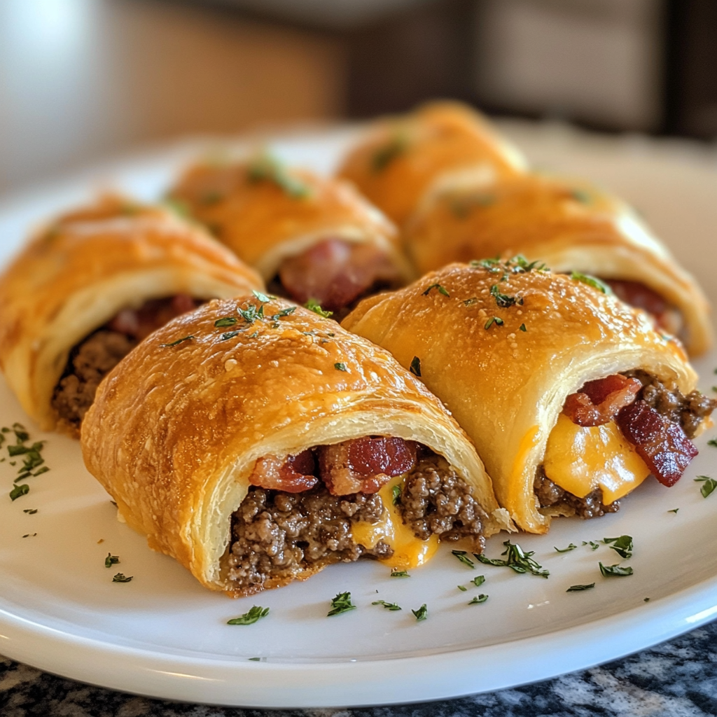 Garlic Butter Bacon Cheeseburger Rollups Recipe