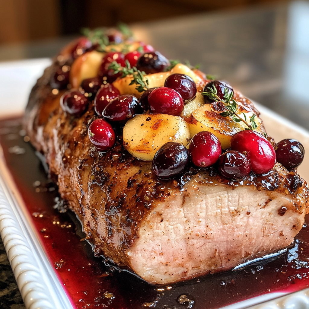 Cranberry Dijon Pork Loin Roast with Apple Cider Glaze