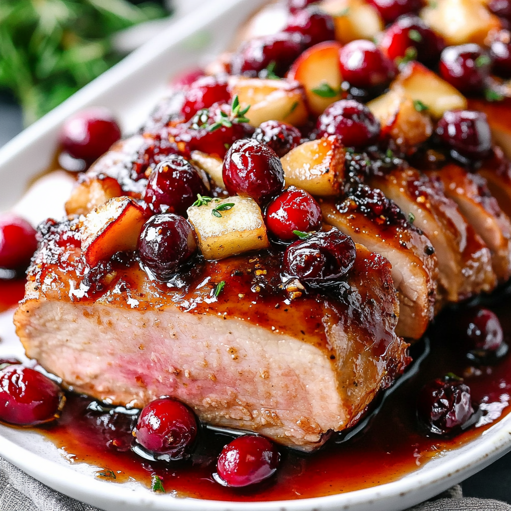Cranberry Dijon Pork Loin Roast with Apple Cider Glaze