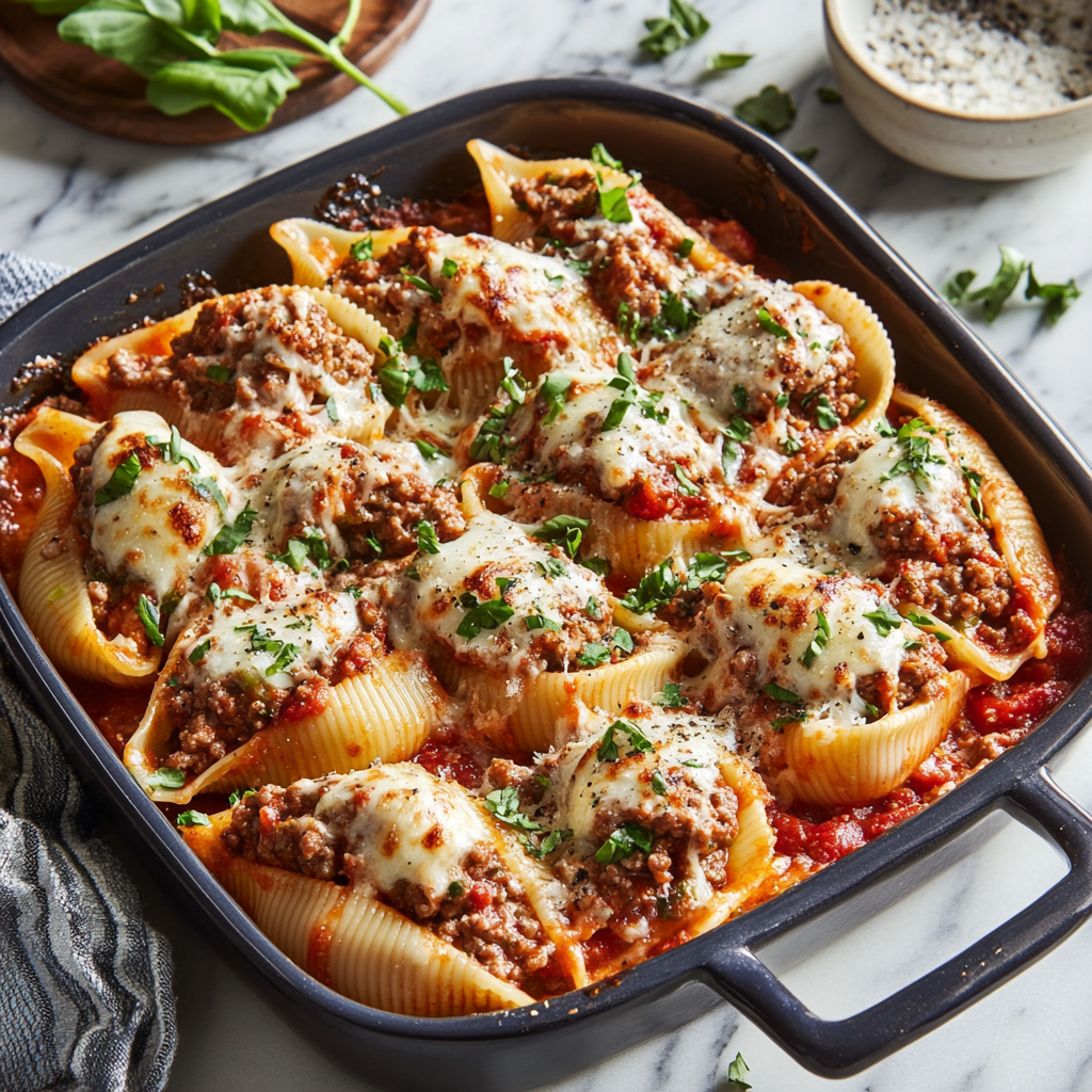 Beef-Stuffed Shells with Creamy Ricotta Filling