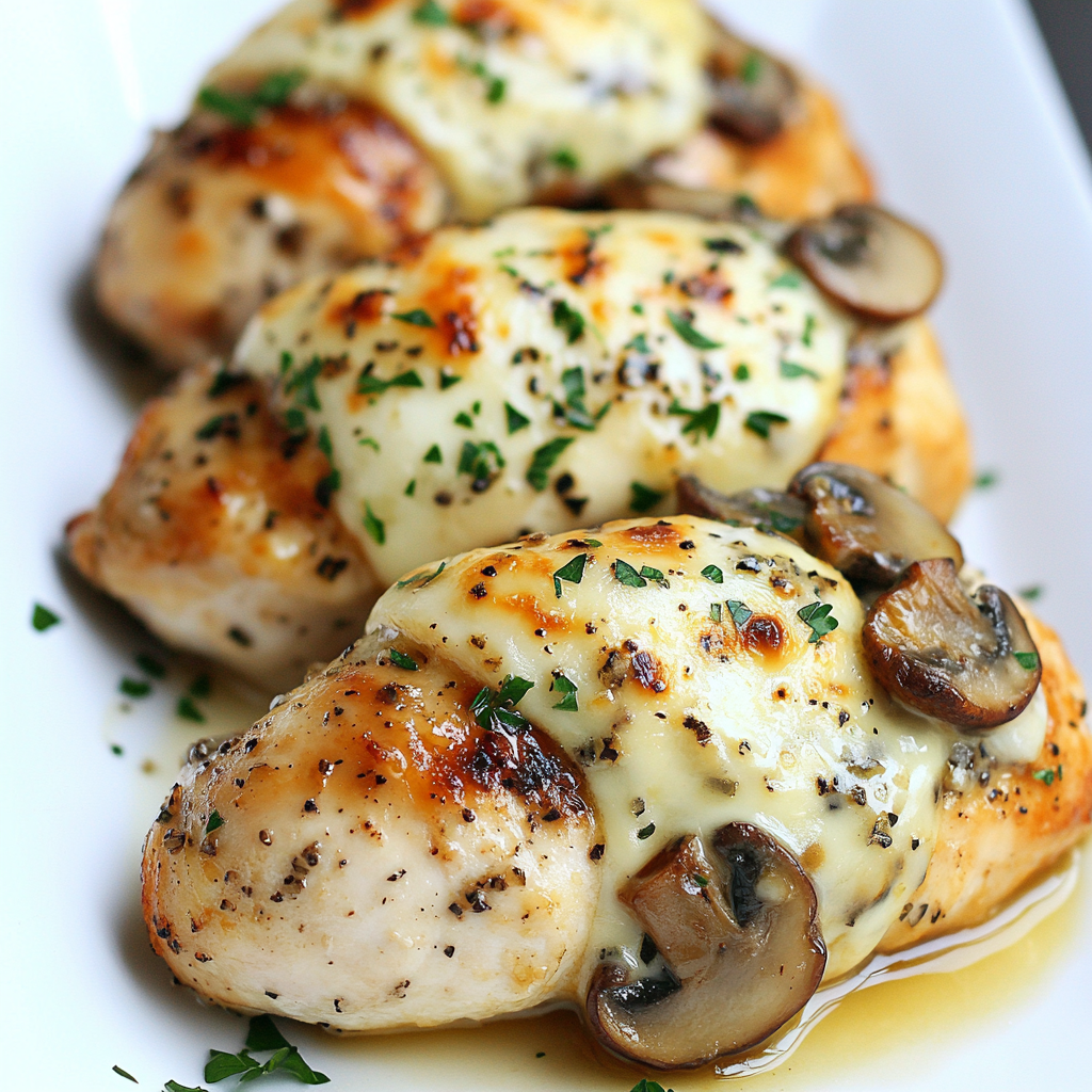 Cheesy Garlic Butter Mushroom Stuffed Chicken Recipe