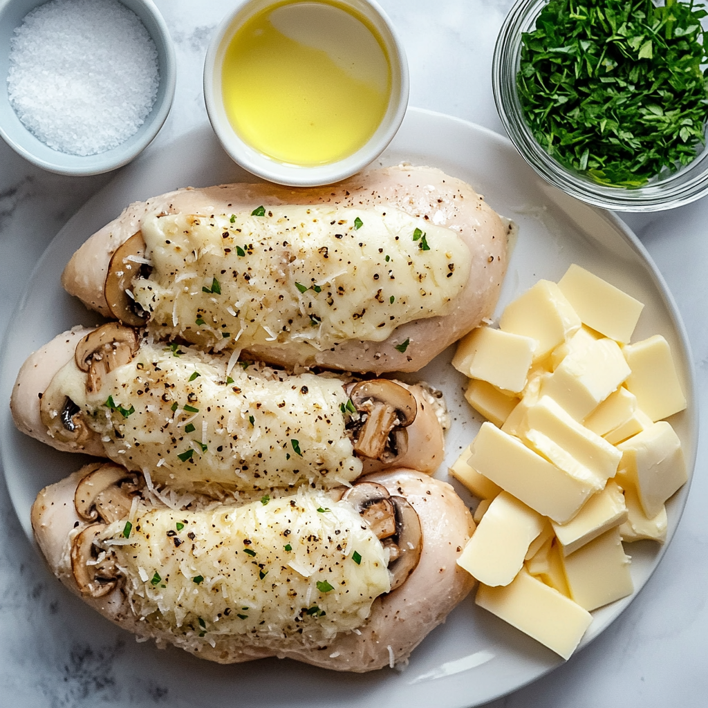 Cheesy Garlic Butter Mushroom Stuffed Chicken Recipe