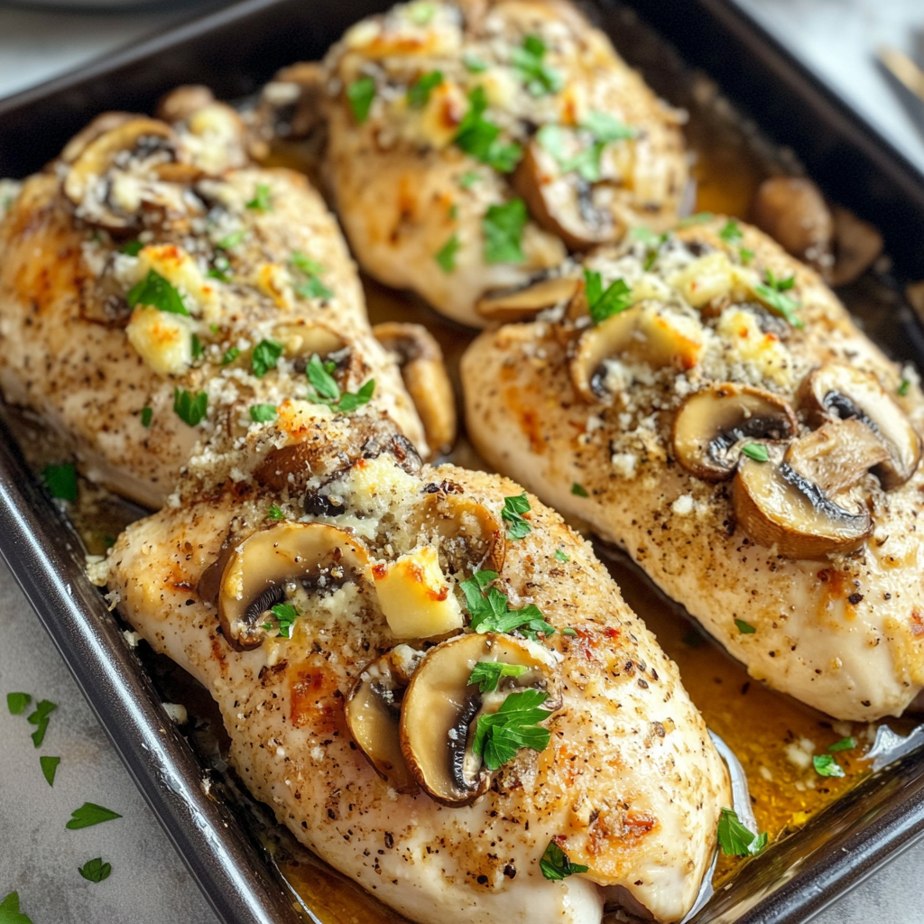 Cheesy Garlic Butter Mushroom Stuffed Chicken Recipe