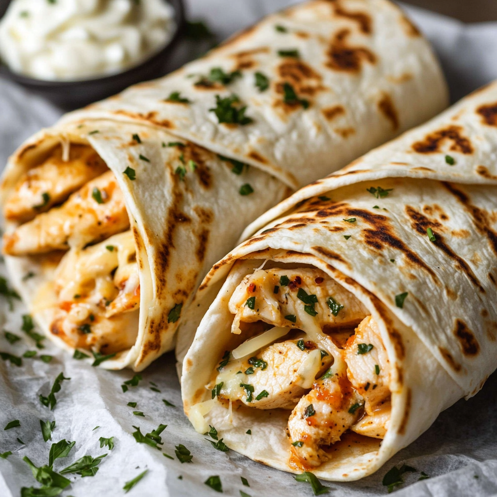 Cheesy Garlic Chicken Wraps Recipe