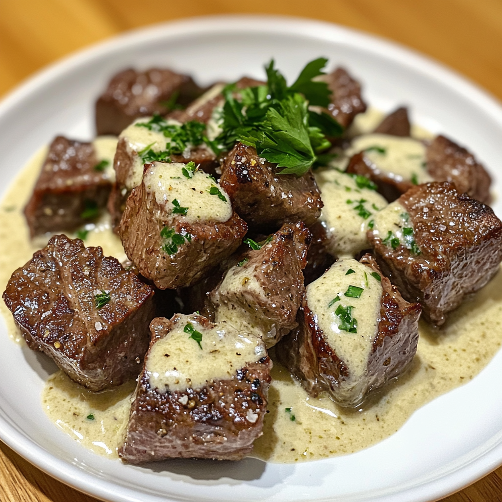 Garlic Butter Steak Bites with Parmesan Cream Sauce