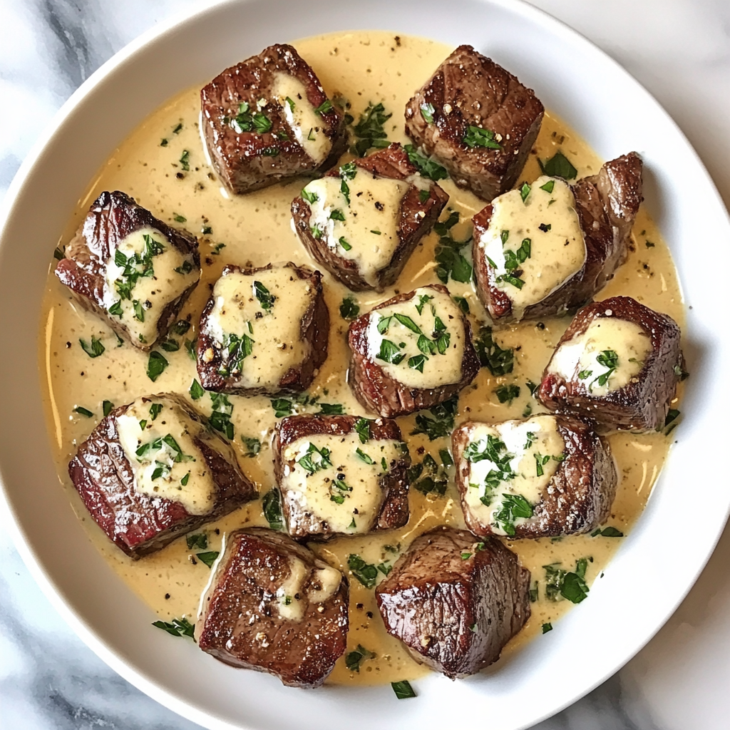 Garlic Butter Steak Bites with Parmesan Cream Sauce