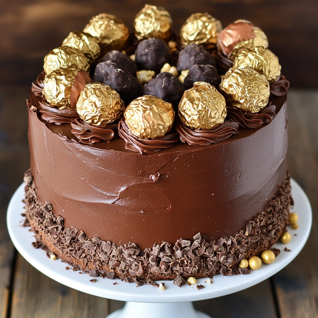 Hazelnut Chocolate Truffle Cake with Ferrero Rocher Adornment