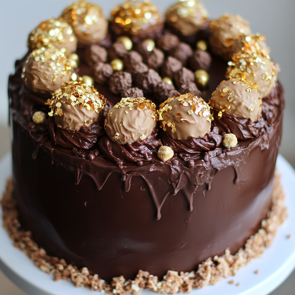 Hazelnut Chocolate Truffle Cake with Ferrero Rocher Adornment