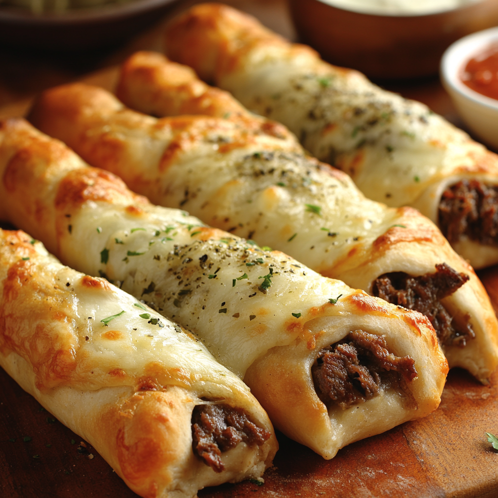 Philly Cheesesteak Stuffed Cheesy Breadsticks Recipe