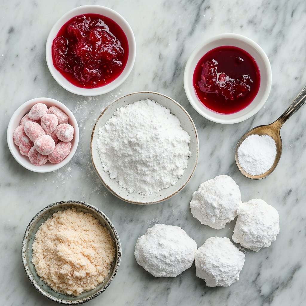 Raspberry Filled Almond Snowball Cookies