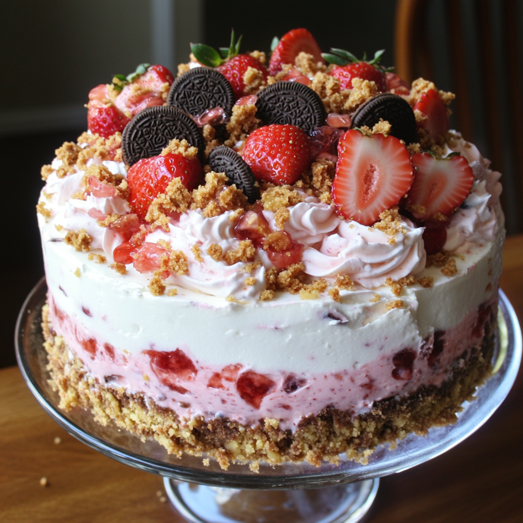 Strawberry Crunch Cheesecake Cake Recipe