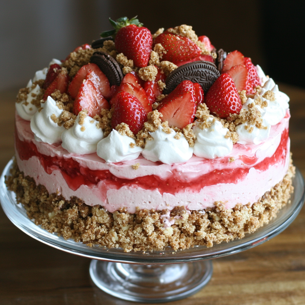 Strawberry Crunch Cheesecake Cake Recipe