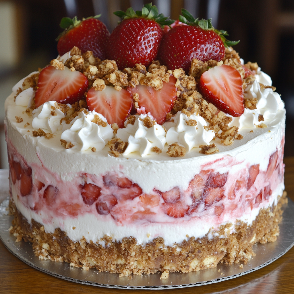 Strawberry Crunch Cheesecake Cake Recipe