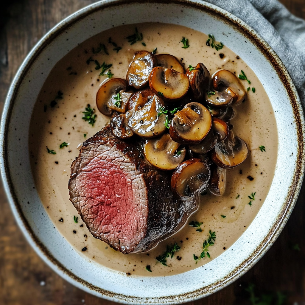 Beef Tenderloin with Creamy Mushroom Sauce