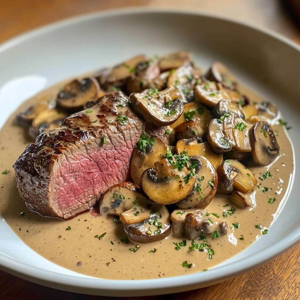 Beef Tenderloin with Creamy Mushroom Sauce