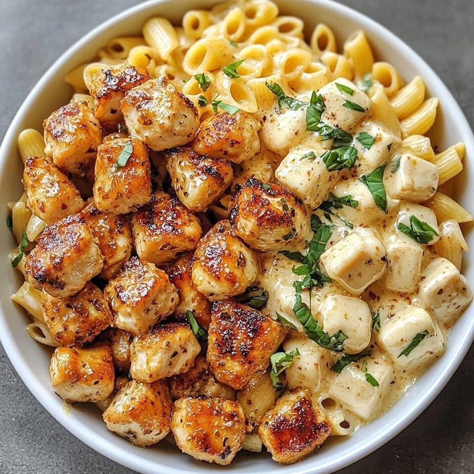 Creamy Parmesan Pasta with Garlic Butter Chicken Bites